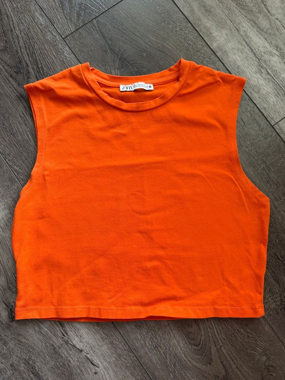 ZARA Orange Sleeveless Cropped Muscle Tank Top Size M